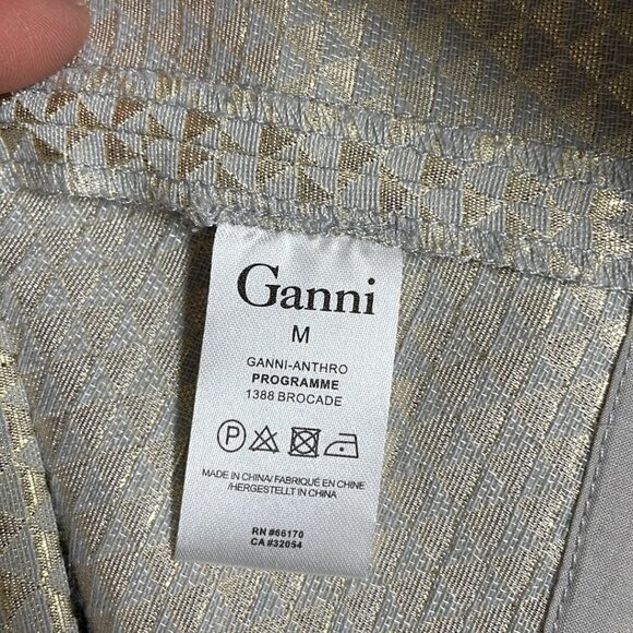 Anthropologie Ganni Mini Skirt Programme Triangle Pockets Gray Gold Medium M - Picture 11 of 14